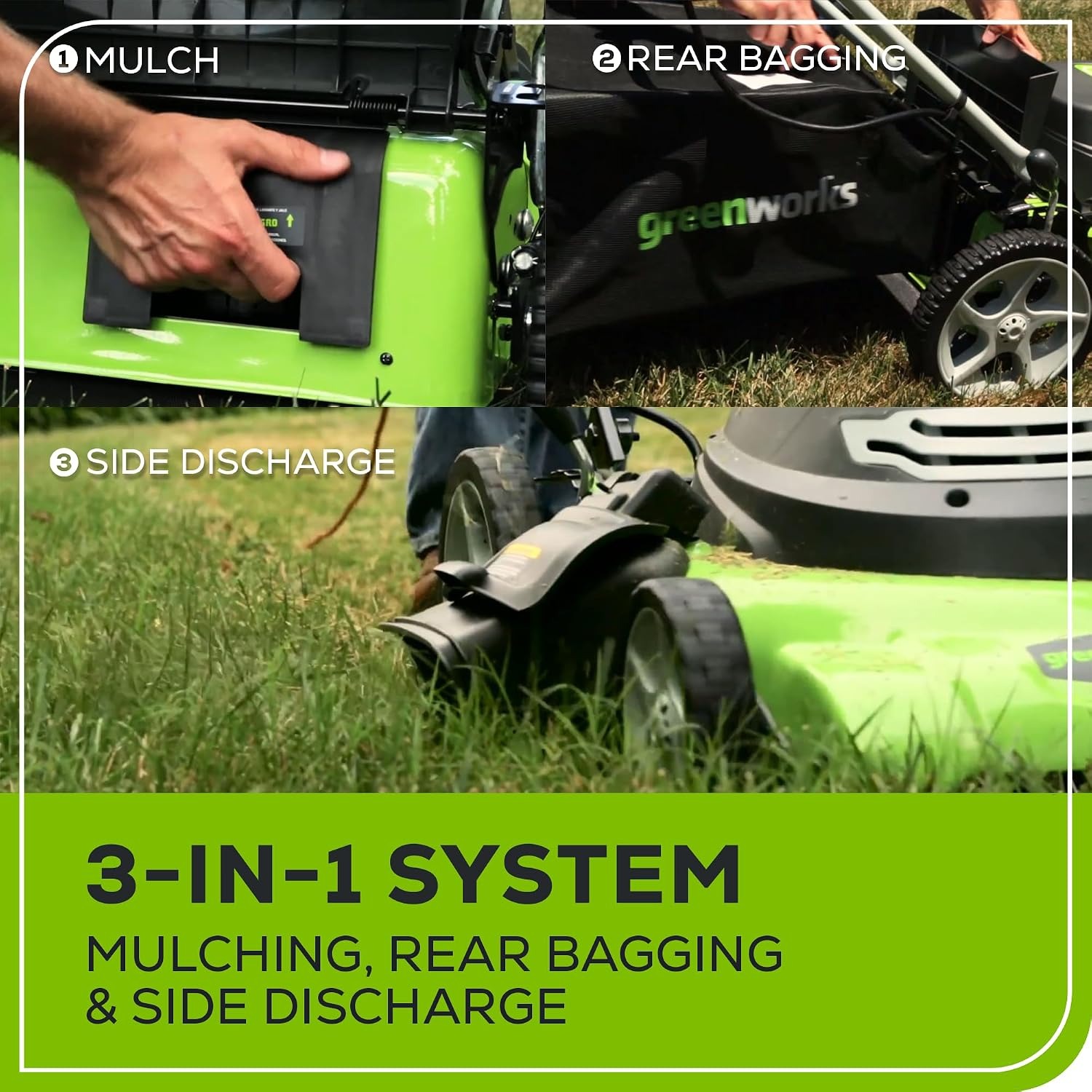 Greenworks 21 Inch Corded Push Mower, detail view