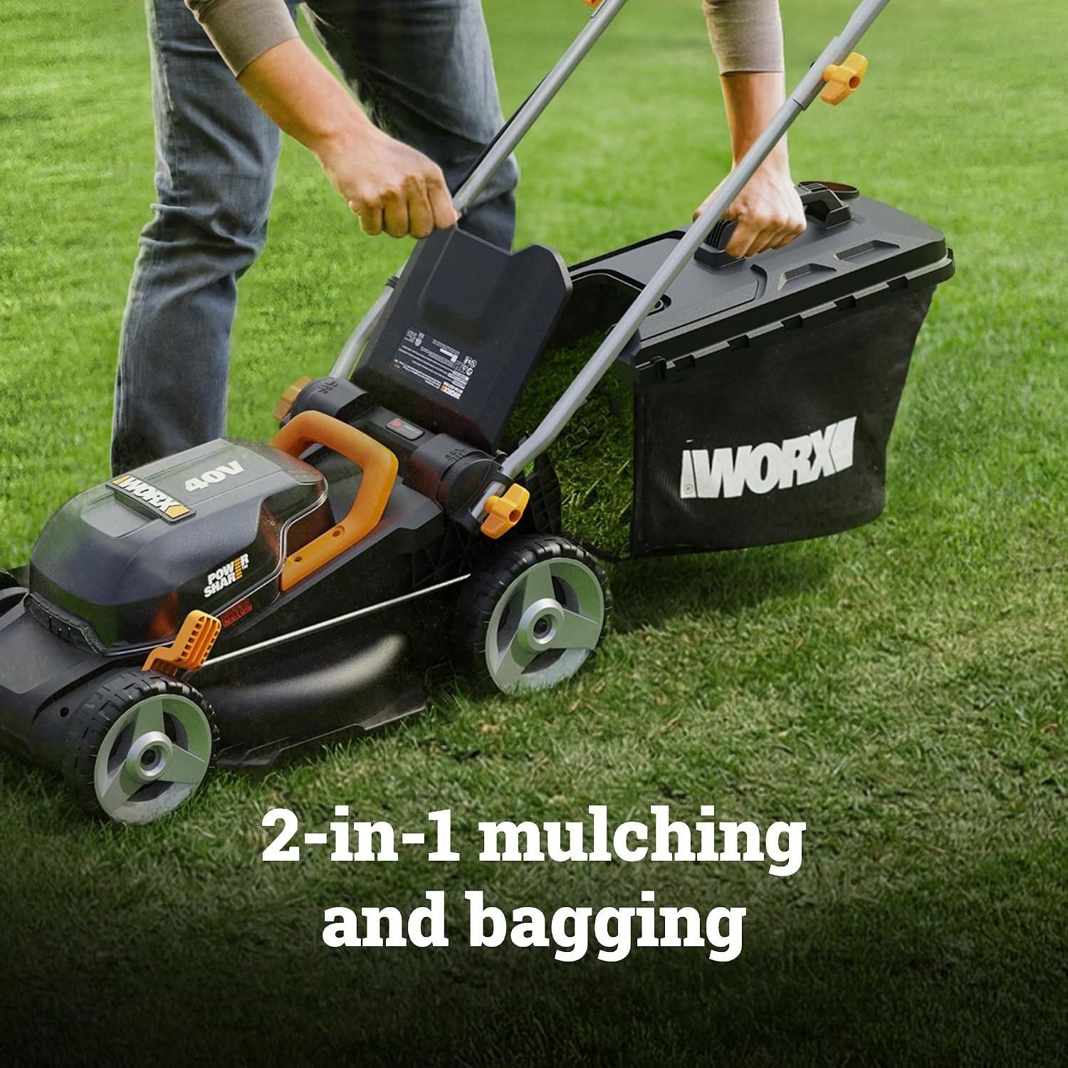 Worx WG735 14 Inch Cordless Lawn Mower Kit, detail view